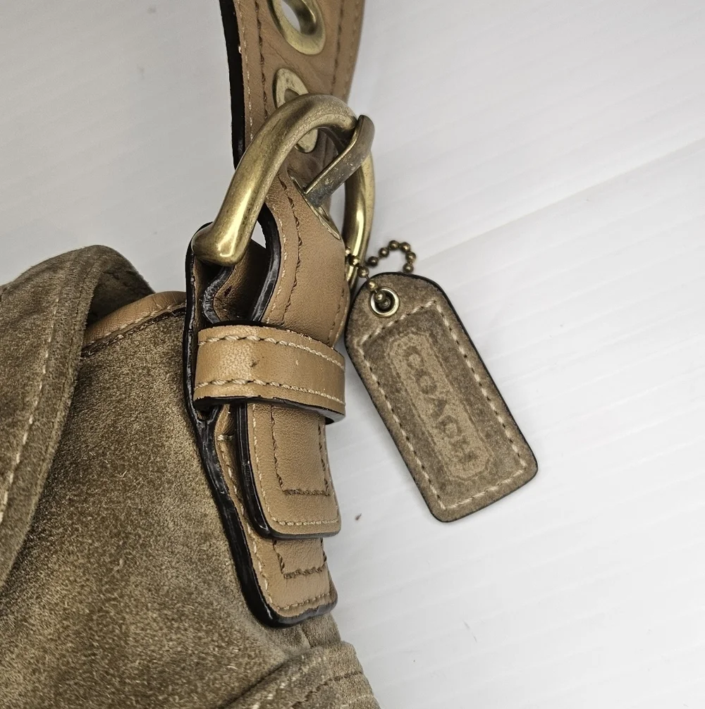 Vintage Coach Y2k Tan Suede Mini Soho Hobo Shoulder Bag #10189